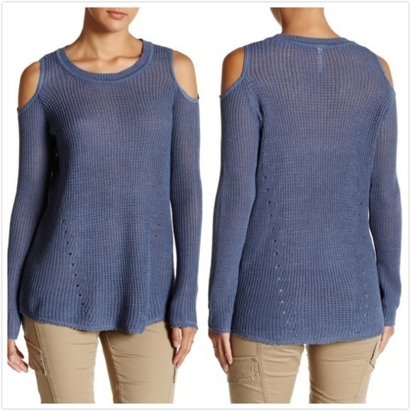New Willow & Clay Cold Shoulder Knit Sweater Blue‎ Womens Size S Top - Picture 1 of 6